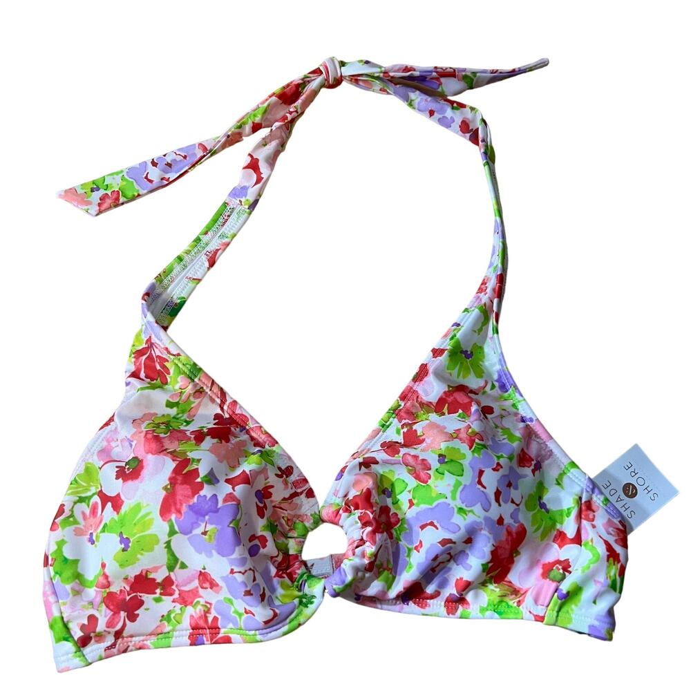 Shade & Shore Women's Floral Print Halter Bralette Bikini Top - Medium - NWT